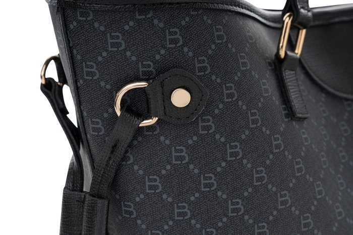 Lucky Bees 355 v2 Bolso Tote de Piel de Polivinilo Negro y Gris, 37x15x28 cm